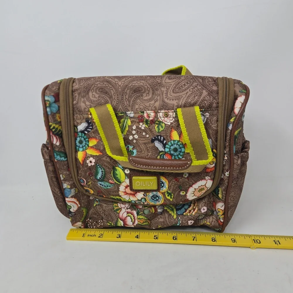 Oilily Floral Paisley Hanging Toiletry Bag Travel Makeup Case Brown Multi